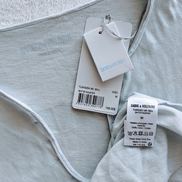 Zadig & Voltaire Tee Tunisien MC Skull V-Neck Short Sleeve Metallic Grey M NWT - Picture 16 of 16